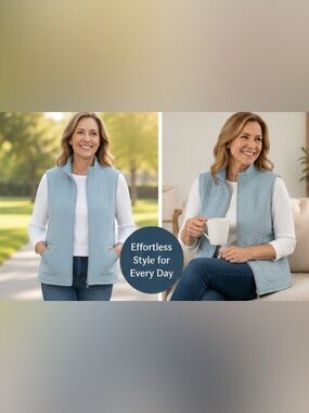 Allison Daley Light Blue Quilted Zip Front Vest NWT XL